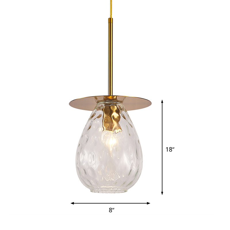 Dimple Glass Teardrop Down Lighting Minimalism 1 Light Gold Suspension Lamp for Restaurant