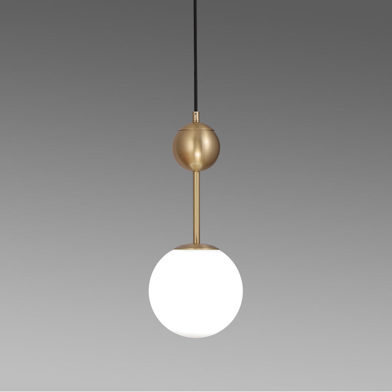 1 Head Bedroom Suspension Light Simple Brass Hanging Pendant with Spherical Milk Glass Shade
