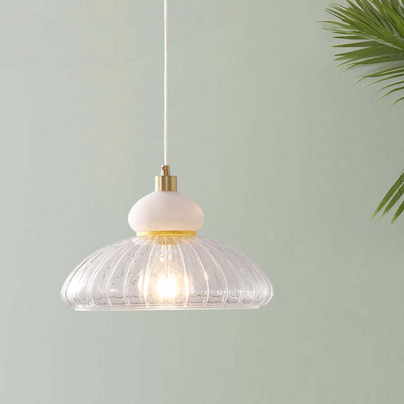 Modernism 1 Bulb Ceiling Pendant White Dome Hanging Light Kit with Clear Glass Shade