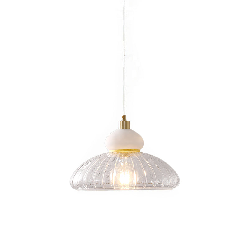 Modernism 1 Bulb Ceiling Pendant White Dome Hanging Light Kit with Clear Glass Shade