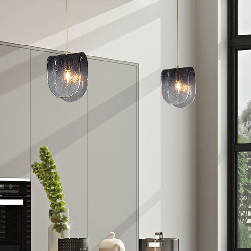 Curve Water Glass Ceiling Light Modernist 1 Bulb Brass Pendant Lighting for Restaurant