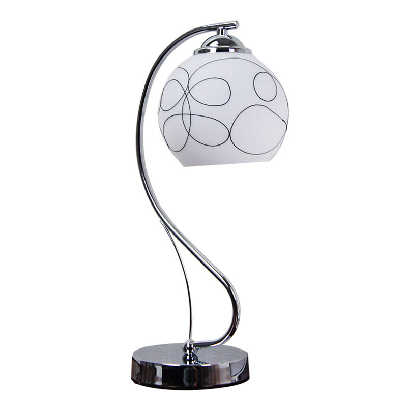 Chrome Gooseneck Table Lamp Minimalist 1-Light Metal Nightstand Light with Ball White Glass Shade