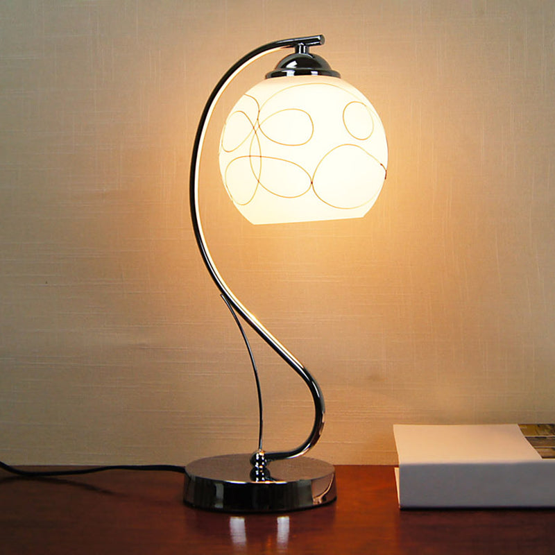 Chrome Gooseneck Table Lamp Minimalist 1-Light Metal Nightstand Light with Ball White Glass Shade