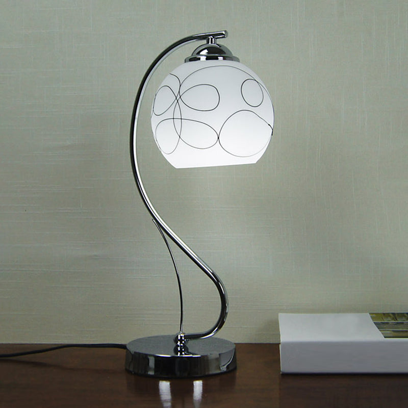 Chrome Gooseneck Table Lamp Minimalist 1-Light Metal Nightstand Light with Ball White Glass Shade