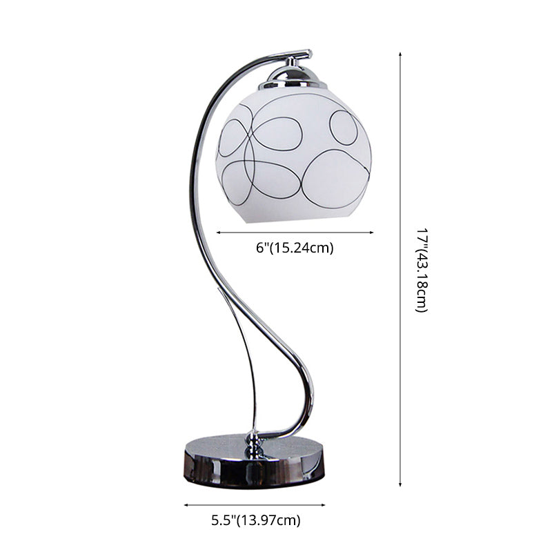 Chrome Gooseneck Table Lamp Minimalist 1-Light Metal Nightstand Light with Ball White Glass Shade