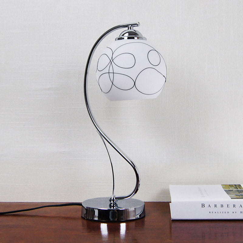 Chrome Gooseneck Table Lamp Minimalist 1-Light Metal Nightstand Light with Ball White Glass Shade