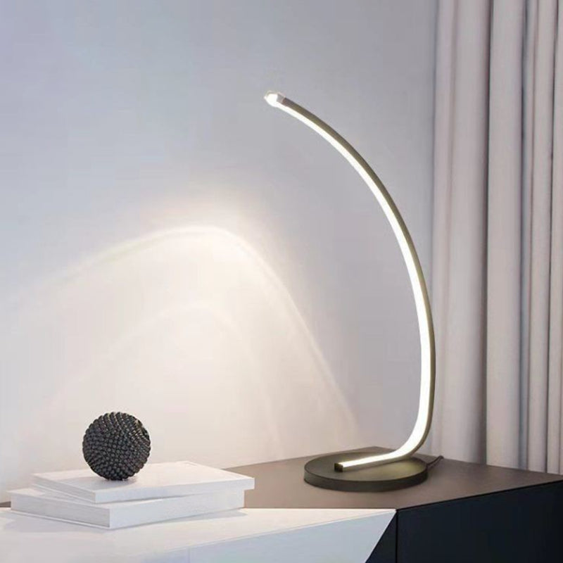 Bend Shape Metal Nightstand Lamp Minimalist Black LED Table Light in 3 Color Light