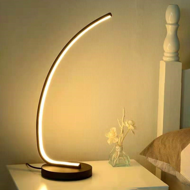 Bend Shape Metal Nightstand Lamp Minimalist Black LED Table Light in 3 Color Light