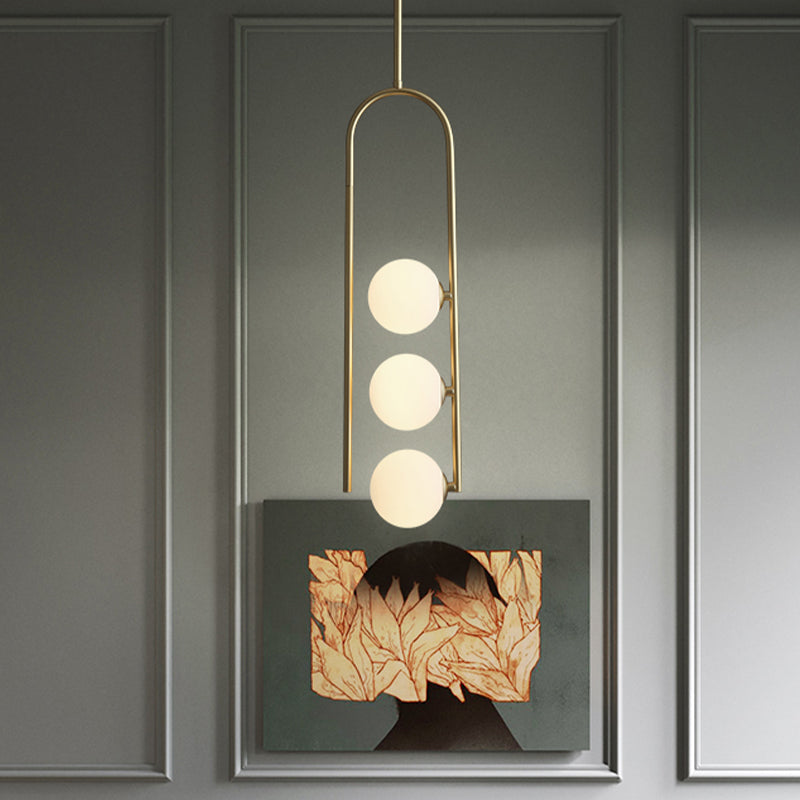 Gold Globe Semi Flush Simple 3 Bulbos de vidrio marfil Techo de techo Luz de luz para comedor