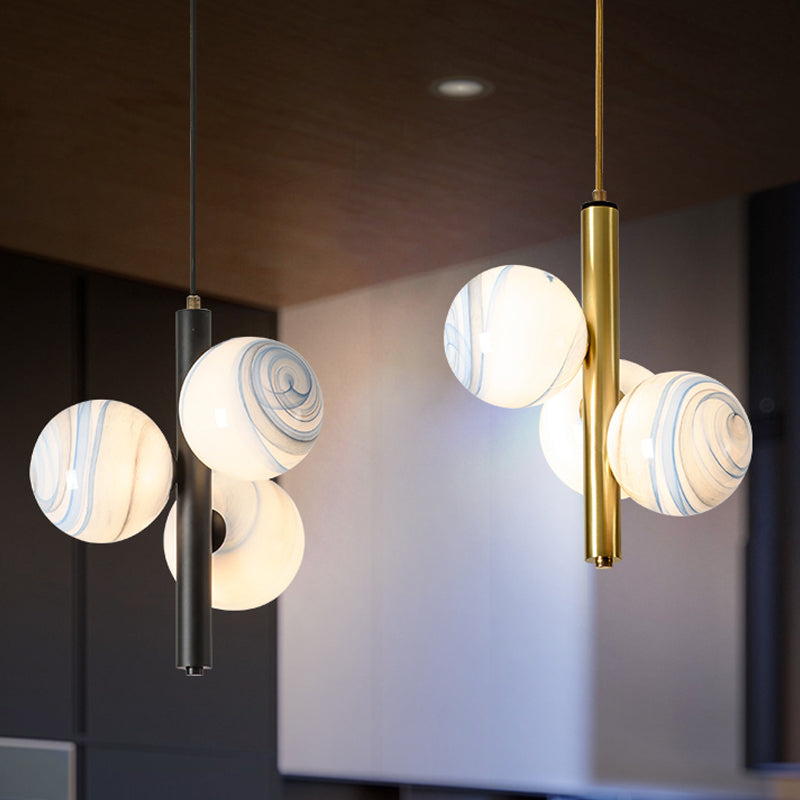 Minimalisme 3 têtes lustre luminaire en laiton global pendentif à LED avec une teinte en verre givré