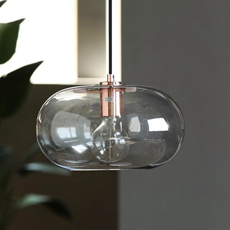 Smoke Gray Glass Oval Pendant Simplicity 1 Bulb Hanging Ceiling Light for Bedroom