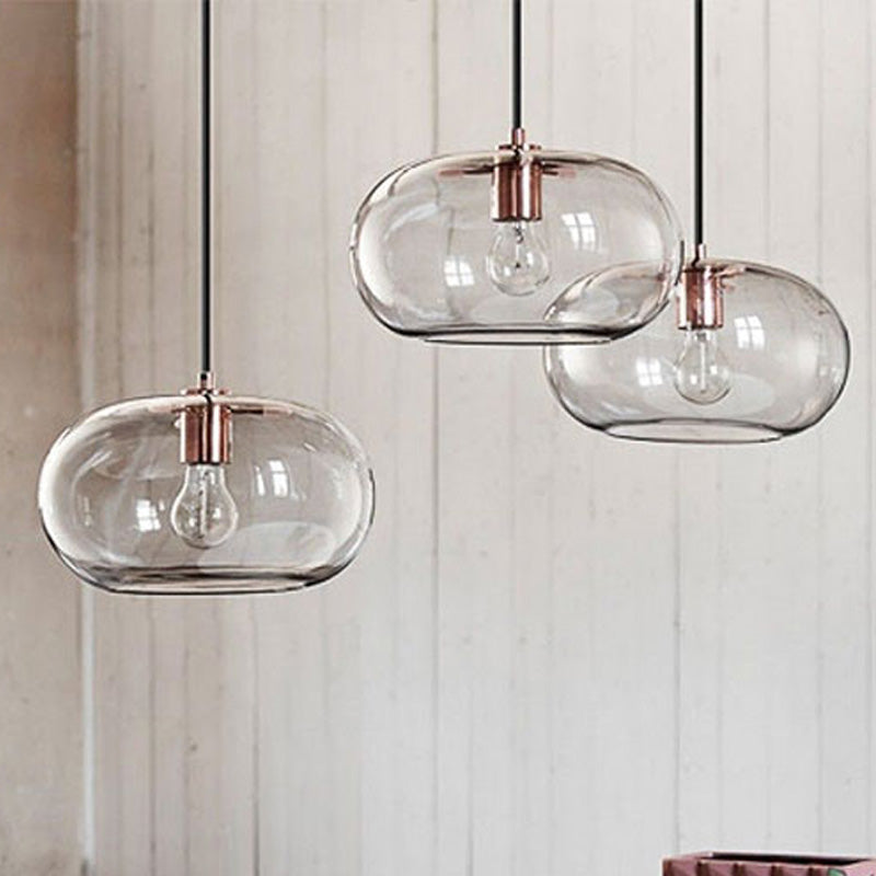 Smoke Gray Glass Oval Pendant Simplicity 1 Bulb Hanging Ceiling Light for Bedroom