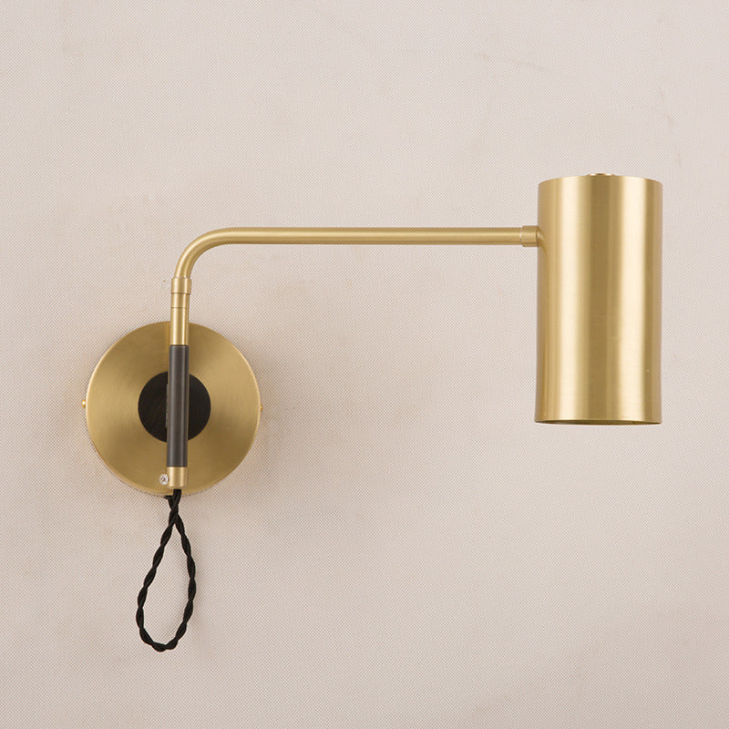 Contemporary 1 Bulb Wall Lighting Black/Brass Cylinder Wall Light Sconce with Metal Shade for Bedroom