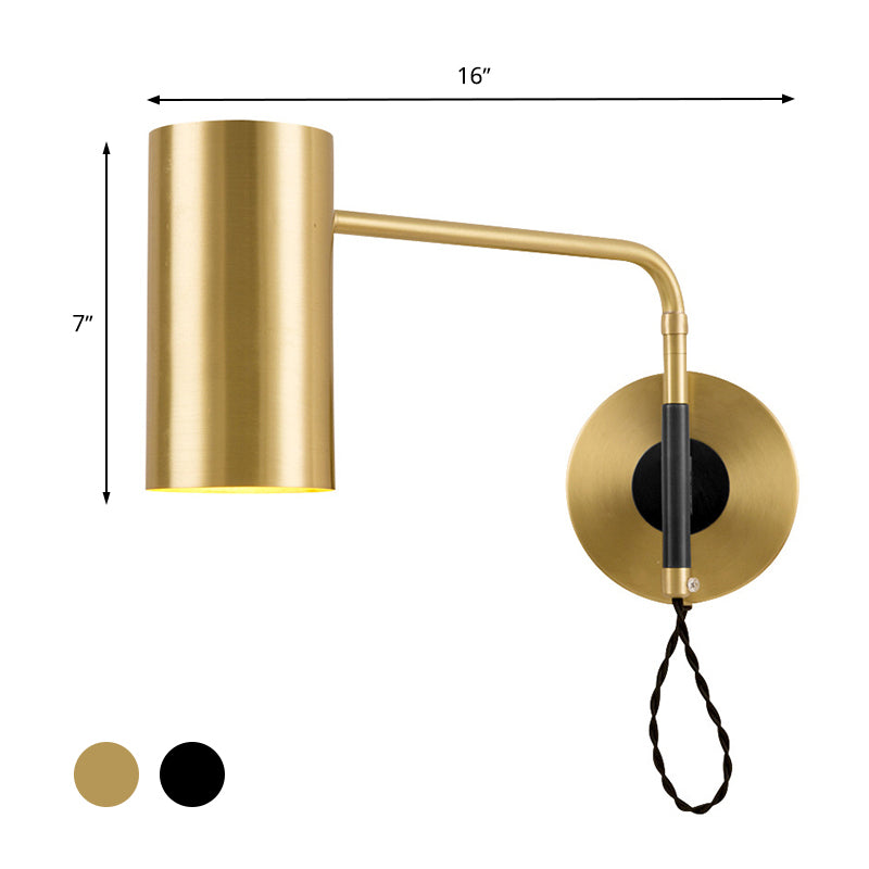 Contemporary 1 Bulb Wall Lighting Black/Brass Cylinder Wall Light Sconce with Metal Shade for Bedroom