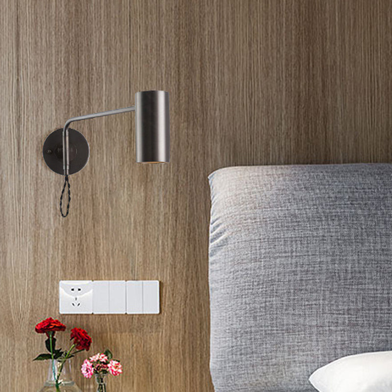 Contemporary 1 Bulb Wall Lighting Black/Brass Cylinder Wall Light Sconce with Metal Shade for Bedroom