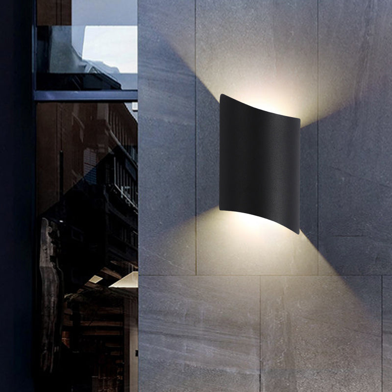 LED Outdoor Wall Sconce Modern Black Wall Light Fixture with Geometric Metal Shade in Warm/White Light