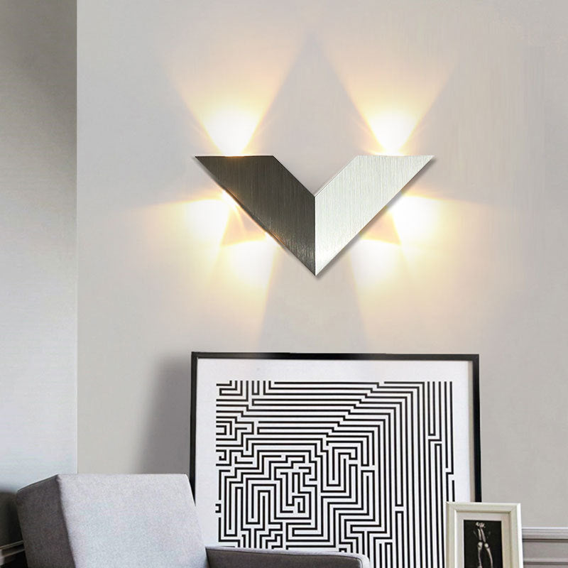 LED Bedroom Wall Light Contemporary Black and White Wall Lighting with Geometric Metal Shade in Warm/White Light