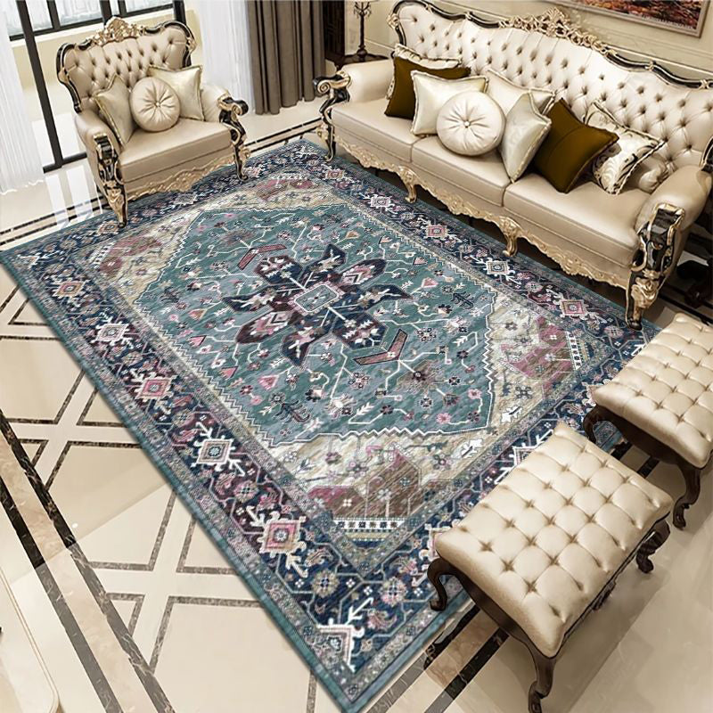 Traditional Home Decoration Area Rug Ethnic Print Carpet Polyester Pet Friendly Indoor Carpet