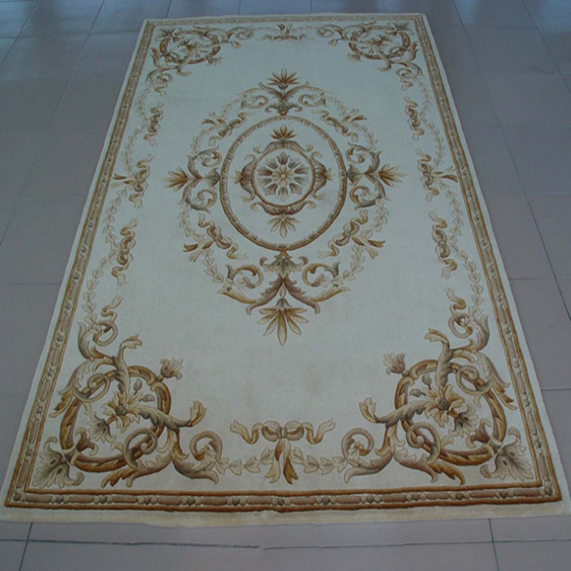 Beige Modern Area Carpet Polyester Tribal Pattern Rug Non-Slip Area Rug for Home Decor