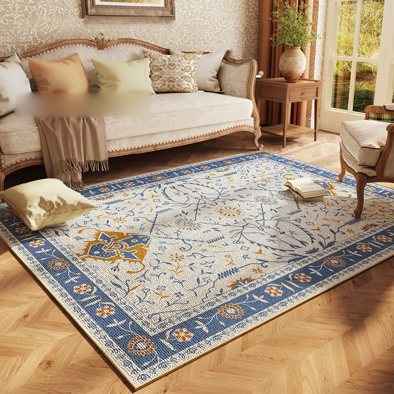 Blue Living Room Area Rug Bohemian Polyester Area Carpet Americana Print Non-Slip Backing Rug