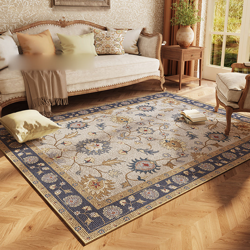 Blue Living Room Area Rug Bohemian Polyester Area Carpet Americana Print Non-Slip Backing Rug