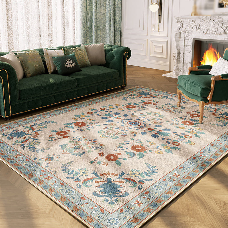 Blue Living Room Area Rug Bohemian Polyester Area Carpet Americana Print Non-Slip Backing Rug