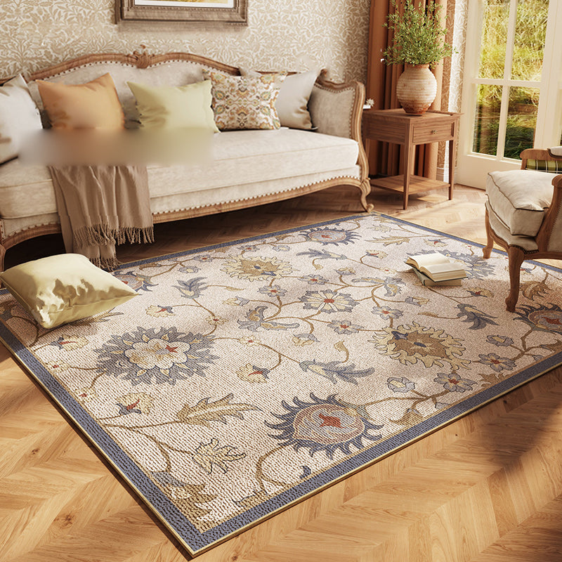 Blue Living Room Area Rug Bohemian Polyester Area Carpet Americana Print Non-Slip Backing Rug