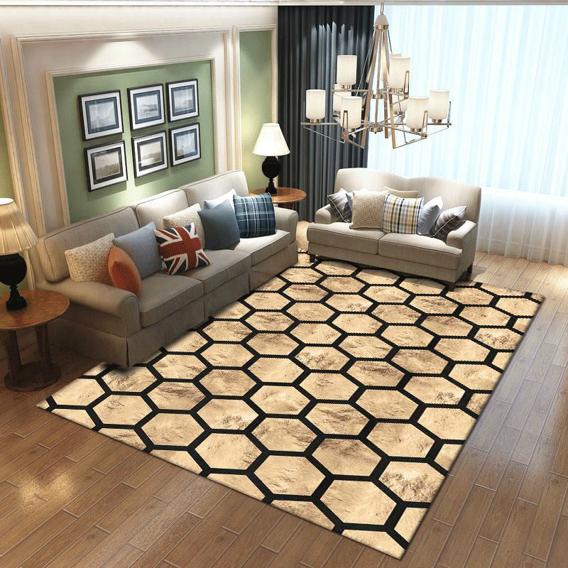 Modern Indoor Rug Geometric Contrast Panel Rug Polyester Non-Slip Area Carpet for Living Room