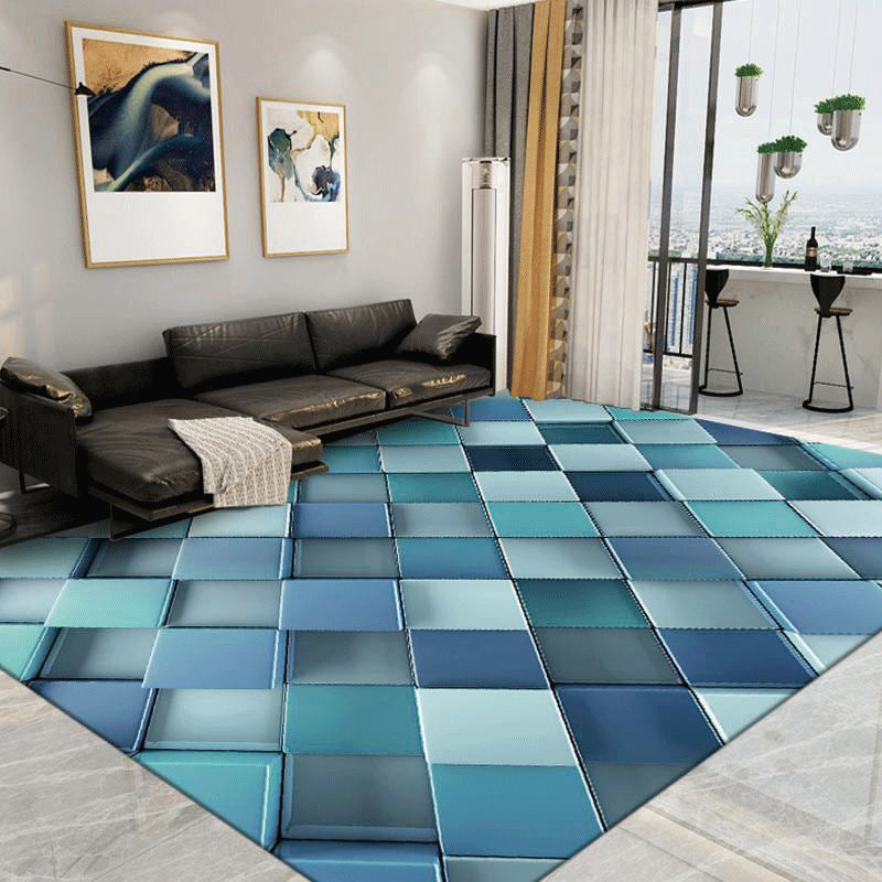 Modern Indoor Rug Geometric Contrast Panel Rug Polyester Non-Slip Area Carpet for Living Room