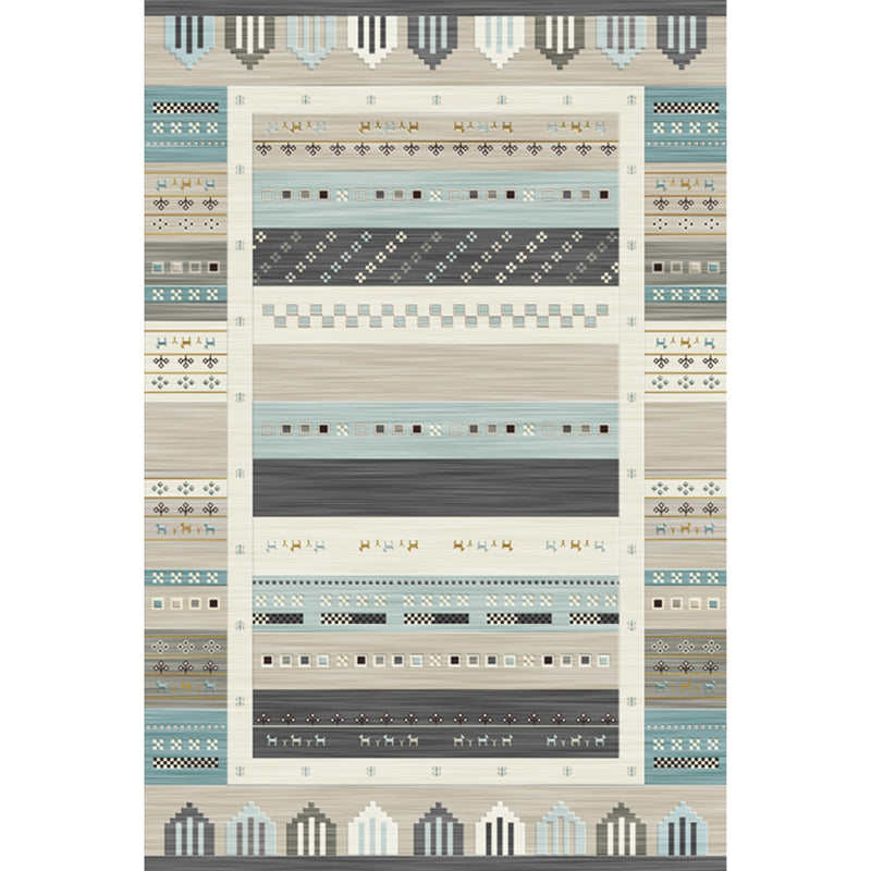 Beige Living Room Area Carpet Americana Pattern Rug Polyester Anti-Slip Backing Rug