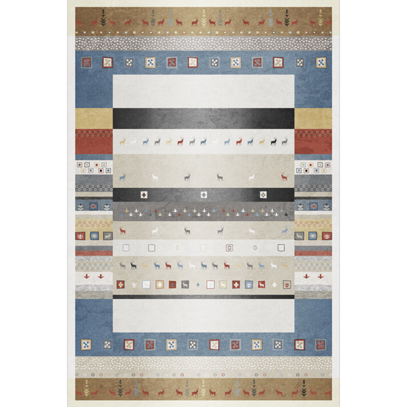 Beige Living Room Area Carpet Americana Pattern Rug Polyester Anti-Slip Backing Rug