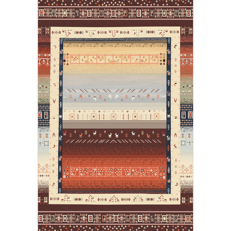 Beige Living Room Area Carpet Americana Pattern Rug Polyester Anti-Slip Backing Rug