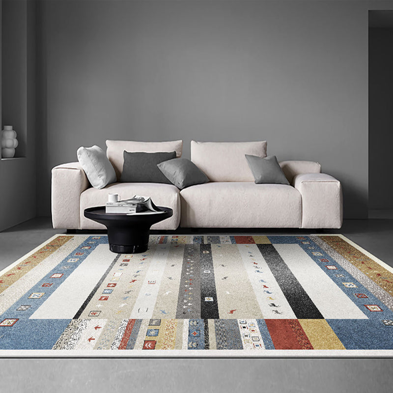 Beige Living Room Area Carpet Americana Pattern Rug Polyester Anti-Slip Backing Rug