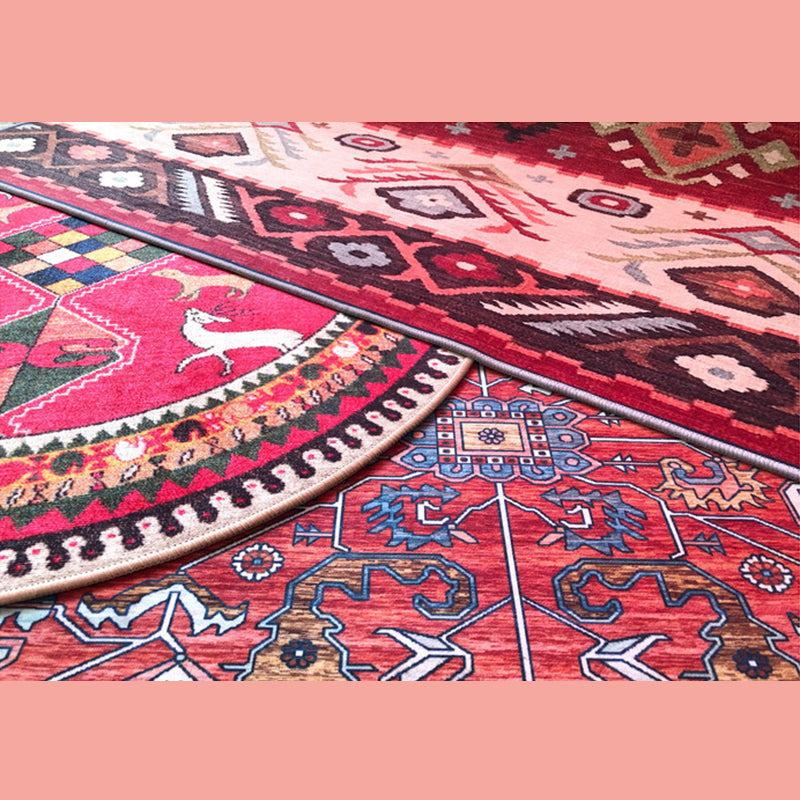 Beige Living Room Area Carpet Americana Pattern Rug Polyester Anti-Slip Backing Rug