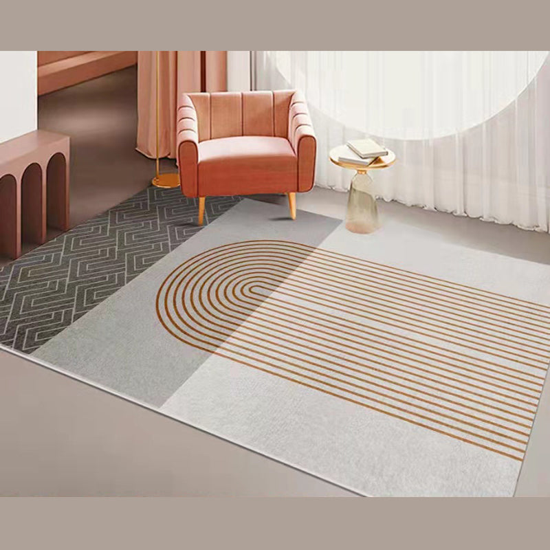 Dark Grey Modern Rug Polyester Striped Area Rug Non-Slip Backing Rug for Drawing Room