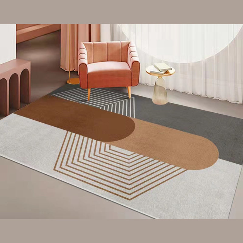 Dark Grey Modern Rug Polyester Striped Area Rug Non-Slip Backing Rug for Drawing Room