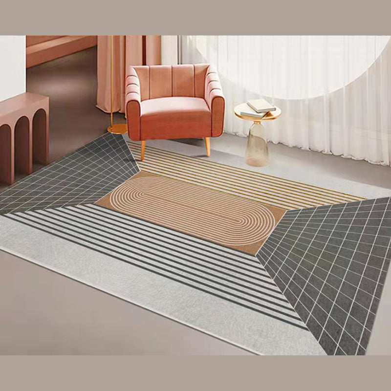 Dark Grey Modern Rug Polyester Striped Area Rug Non-Slip Backing Rug for Drawing Room