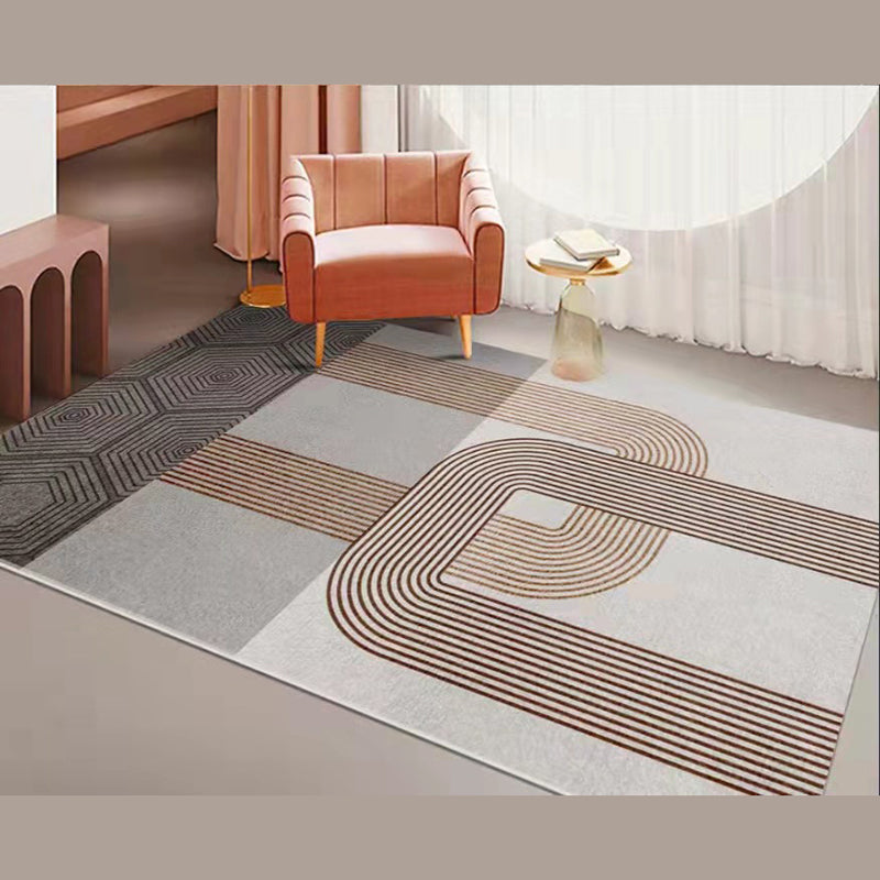 Dark Grey Modern Rug Polyester Striped Area Rug Non-Slip Backing Rug for Drawing Room