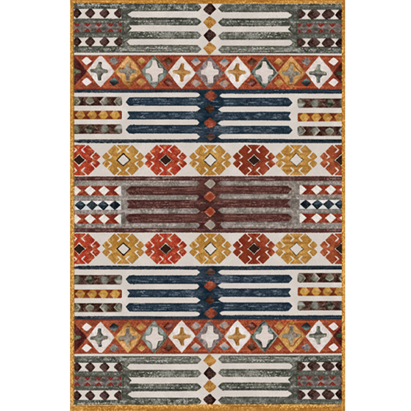 Red Bohemian Area Rug Polyester Americana Pattern Area Carpet Non-Slip Backing Rug for Home Decor