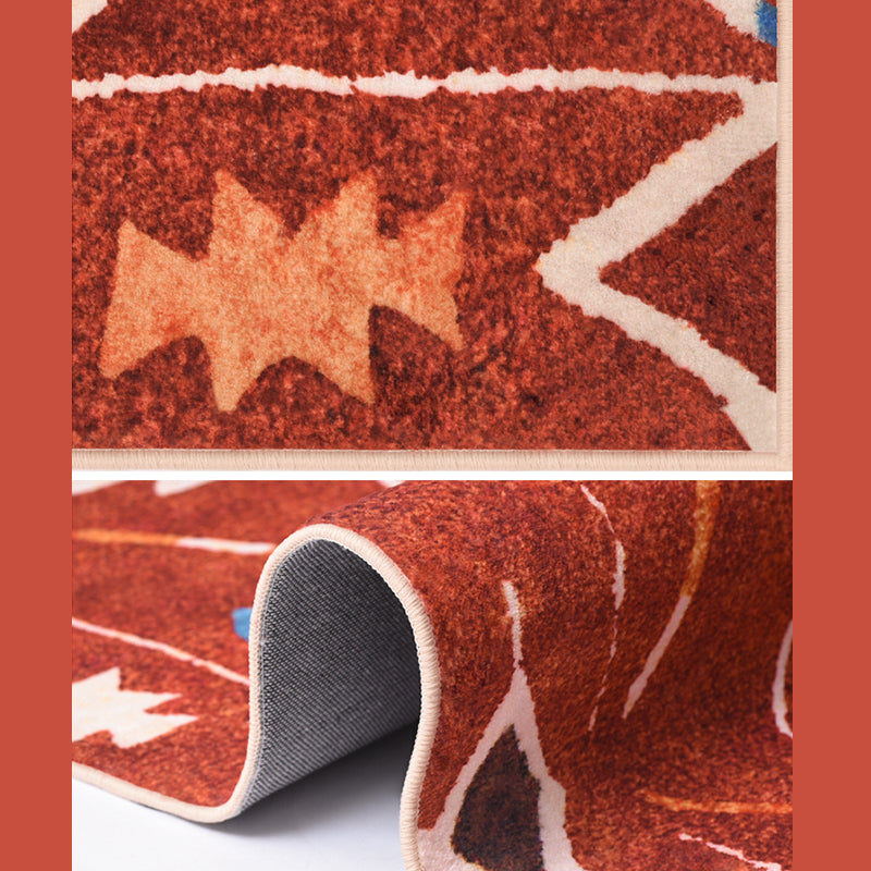 Red Bohemian Area Rug Polyester Americana Pattern Area Carpet Non-Slip Backing Rug for Home Decor