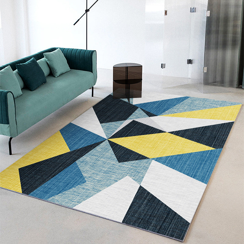 Fancy Geometric Area Rug Polyster Indoor Rug Washable Living Room Carpet with Non-Slip Backing