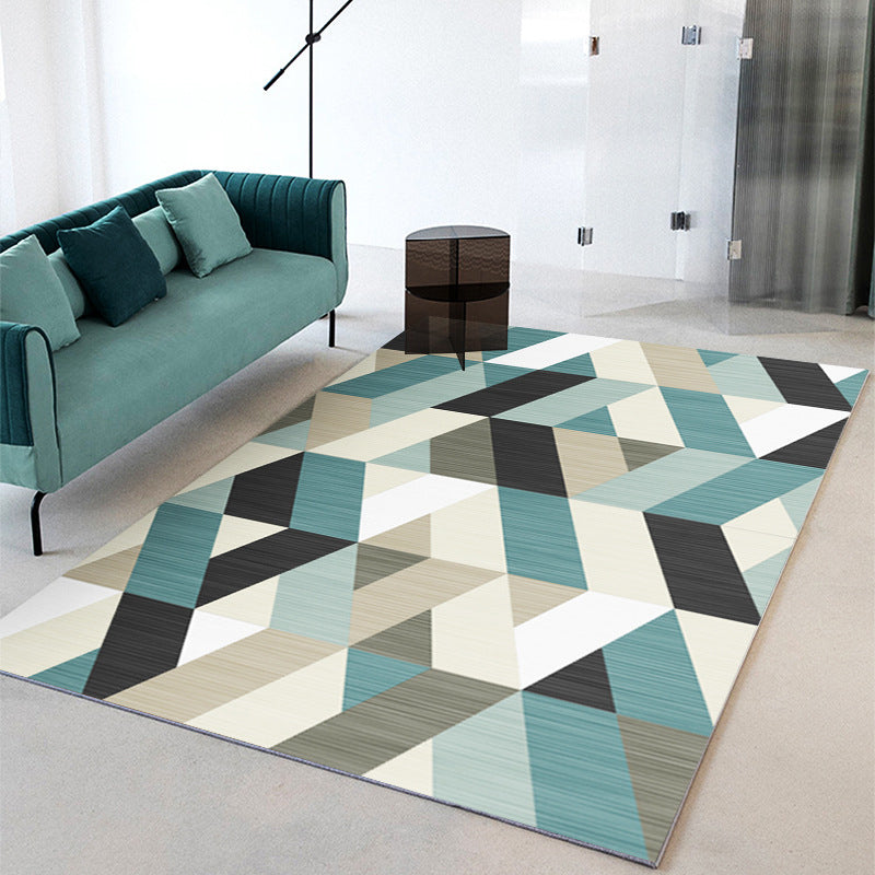 Fancy Geometric Area Rug Polyster Indoor Rug Washable Living Room Carpet with Non-Slip Backing