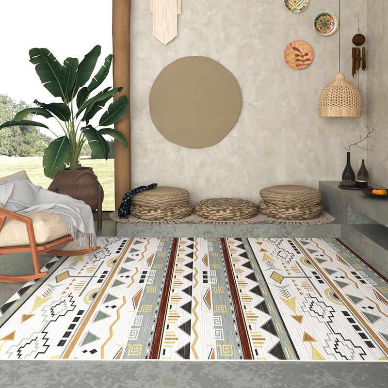 Beige Living Room Area Rug Bohemian Americana Print Rug Easy Care Washable Carpet for Home Decor