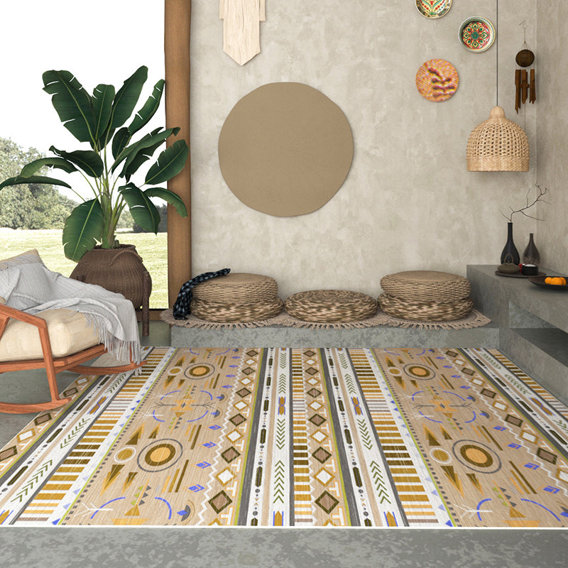 Beige Living Room Area Rug Bohemian Americana Print Rug Easy Care Washable Carpet for Home Decor