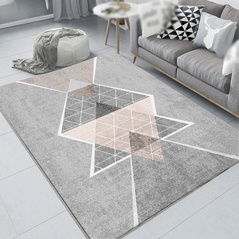 Gray Tone Geometric Indoor Rug Modern Area Rug Polyester Non-Slip Backing Carpet for Living Room