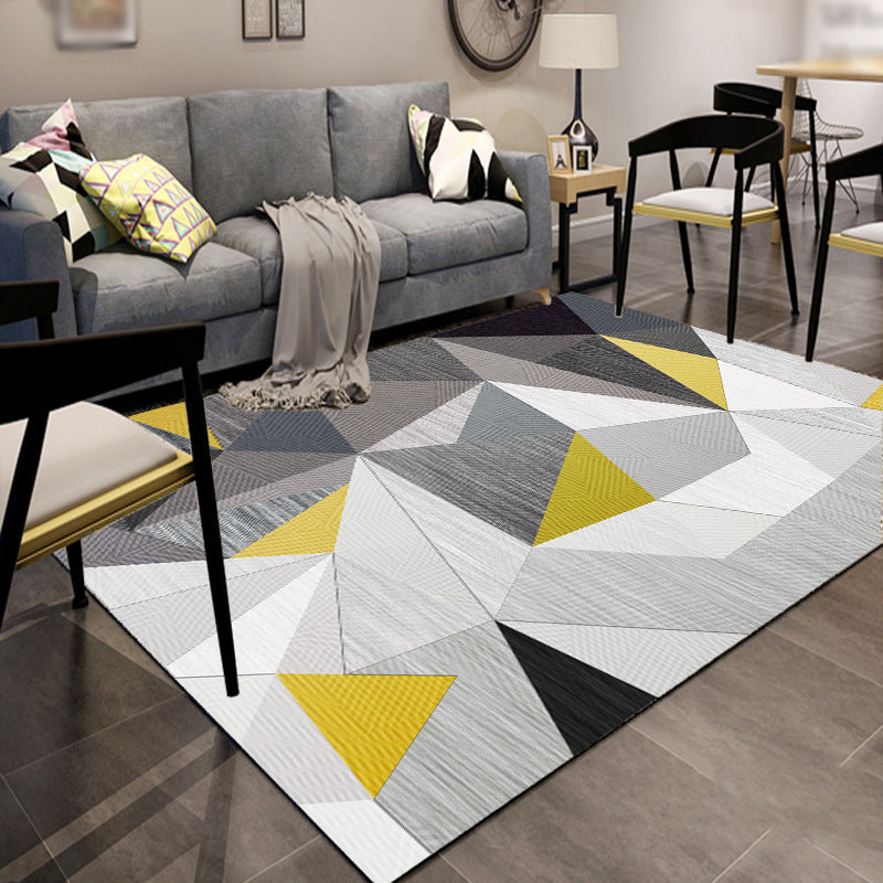 Gray Tone Geometric Indoor Rug Modern Area Rug Polyester Non-Slip Backing Carpet for Living Room