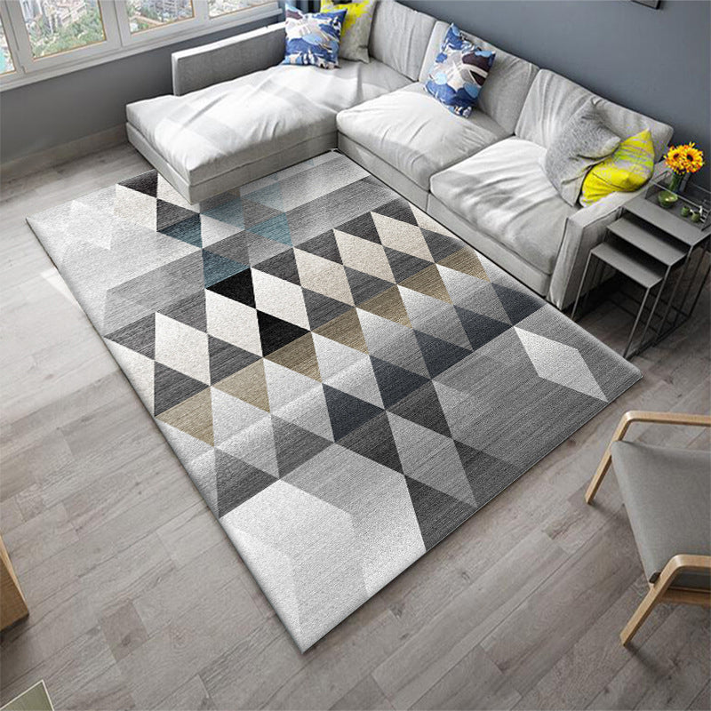 Gray Tone Geometric Indoor Rug Modern Area Rug Polyester Non-Slip Backing Carpet for Living Room