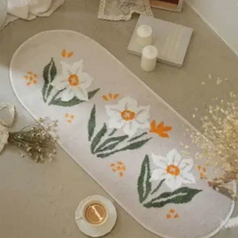 Orange Modern Rug Polyester Flower Area Rug Stain Resistant Indoor Rug for Home Decor