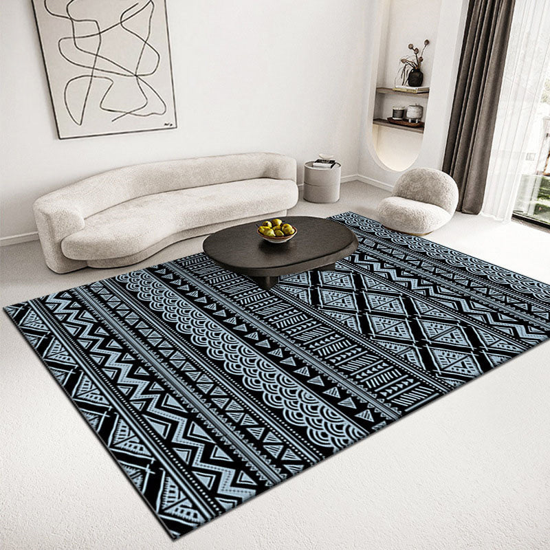 Navy Living Room Area Rug Bohemian Americana Print Carpet Anti-Slip Backing Rug