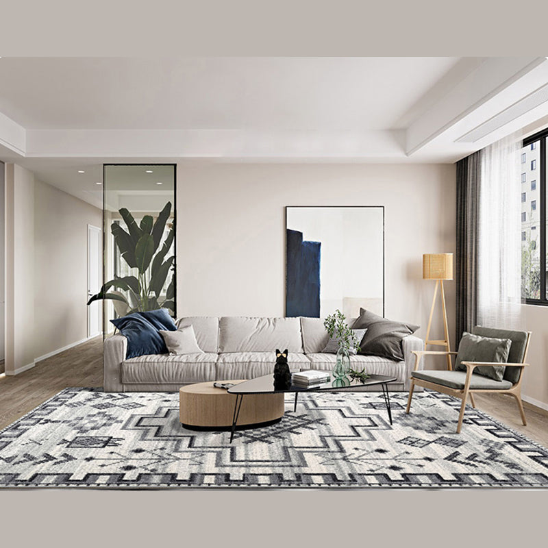 Chic Blue Morocco Rug Tribal Print Polyester Area Carpet Easy Care Washable Rug for Living Room
